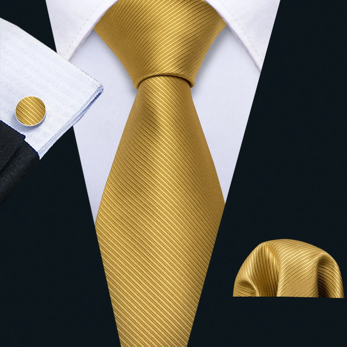 Fashion Silk Men Tie Set Gold Yellow Orange Solid Paisley Striped Plaid Floral Necktie Pocket Square Cufflinks Wedding Business