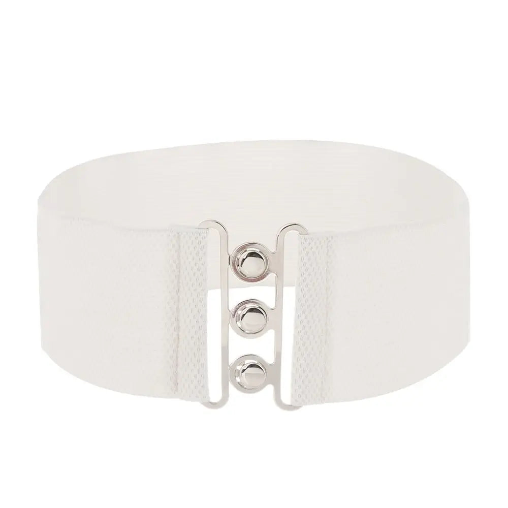 Women Fashion Wide Elastic Belt Metal Buckle Cinch Waistband Ladies Dress Waist Band Fashion Accessory
