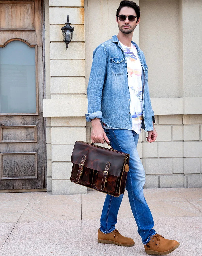 Luufan Aktentasche Rindsleder Business - 16 Zoll, 40x30x10cm