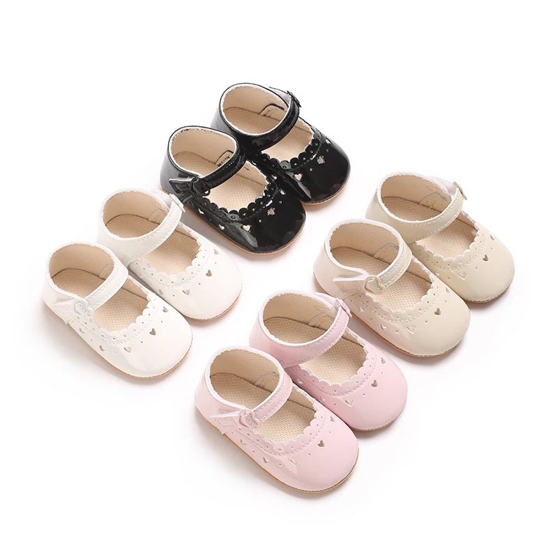Einfarbige Baby Mädchen Mary Jane Schuhe 2025 - Weiche Gummisohle Anti-Rutsch - Frühling Herbst Prinzessin Schuhe 0-18M