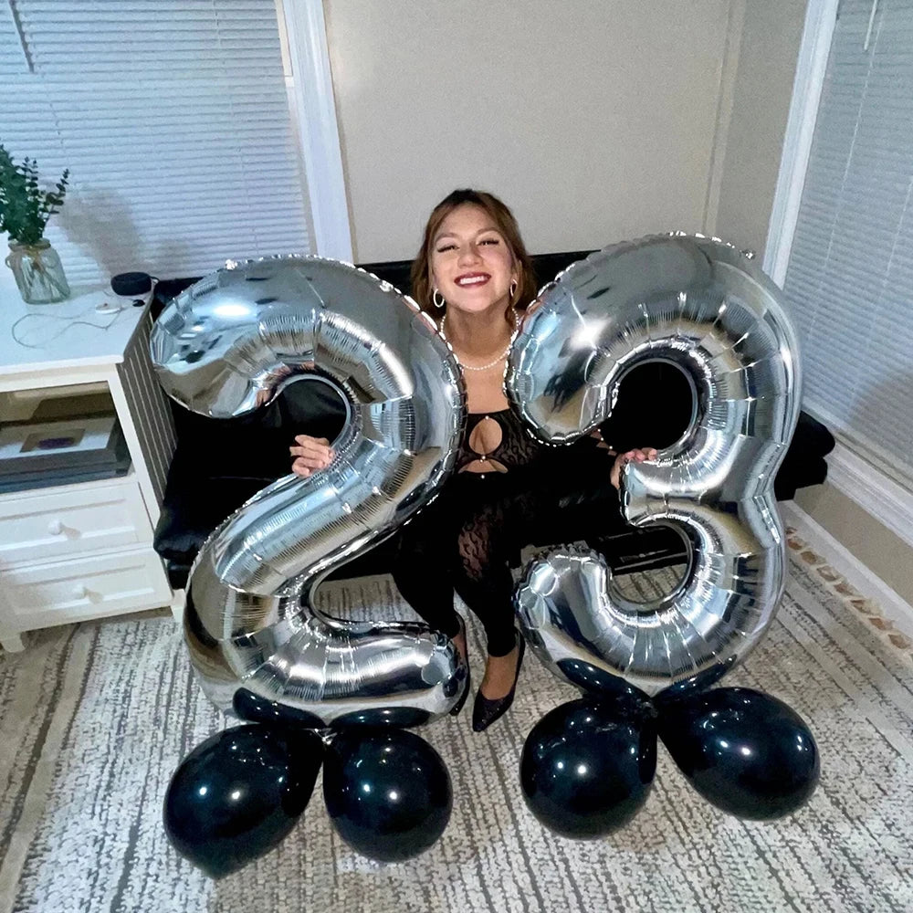 Silber-Zahlen-Ballon 2025: 40" Aluminium-Foil Digital - Birthday Photo Props Collection