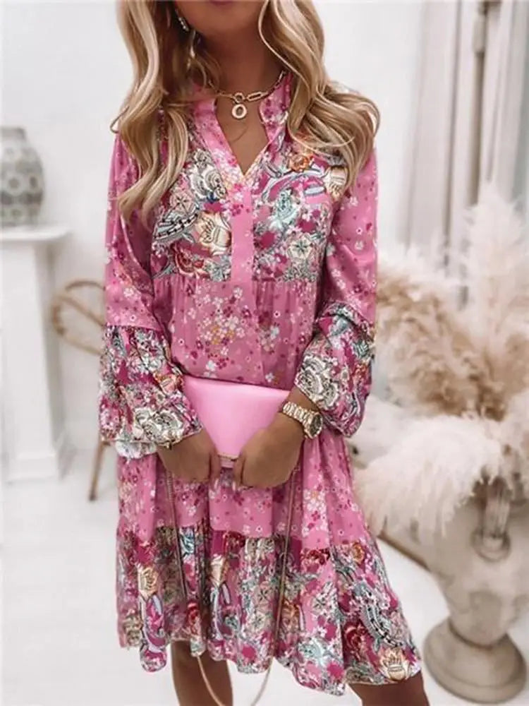 Rochii de seară elegante pentru femei, cu imprimeu floral, stil boho, cu guler în V, linie A, rochie de plajă, rochie de seară elegantă, rochie de seară pentru plajă