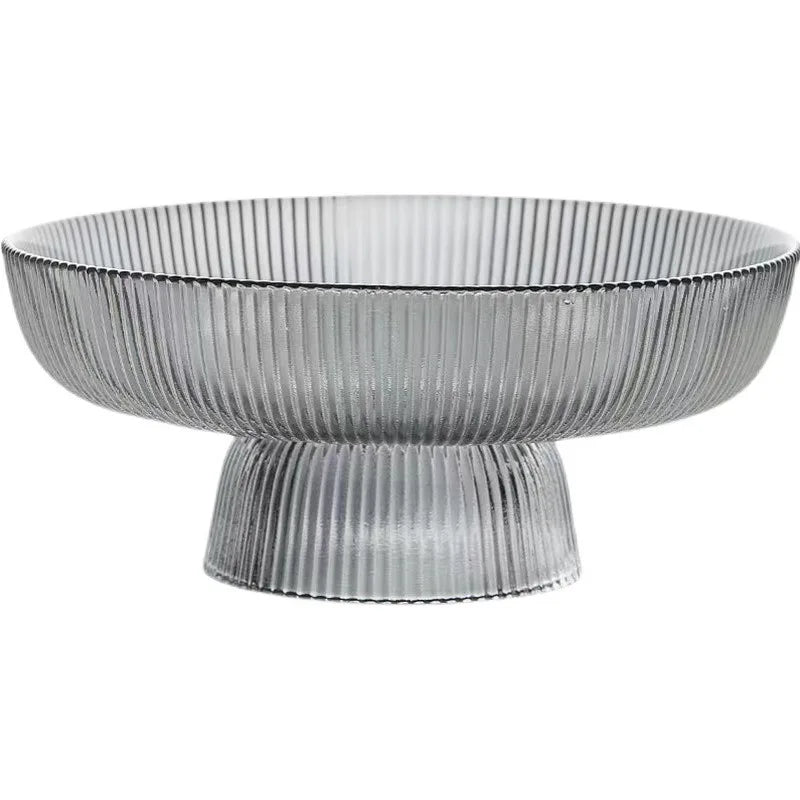 Glass Fruit Bowl with Feet Tall Striped Storage Tray Home Living Room Decoration Creative Dried Fruit Tray Snack Tray