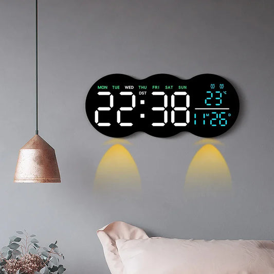 Wanduhr 2025: Large Digital Wall Clock with Ambient Light Remote Control - Temp Week Display 12/24H 2-Alarms Brightness Adjustable LED Clocks Collection