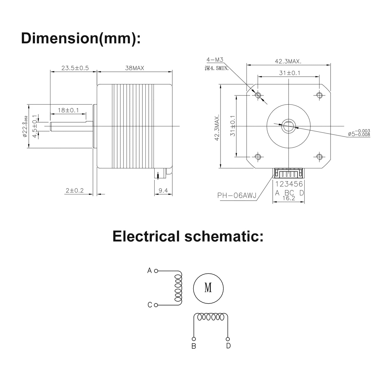 5Pcs Usongshine Nema17 Stepper Motor 17HS4401
