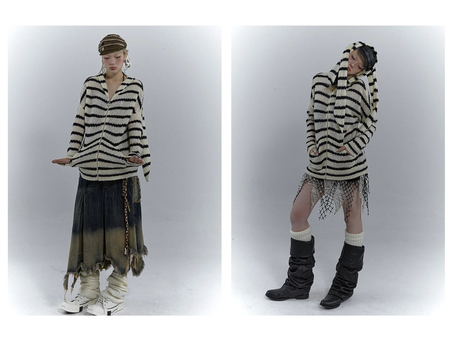 Karrcat Grunge Strickjacke Hollow Out - S/M, Vollarm