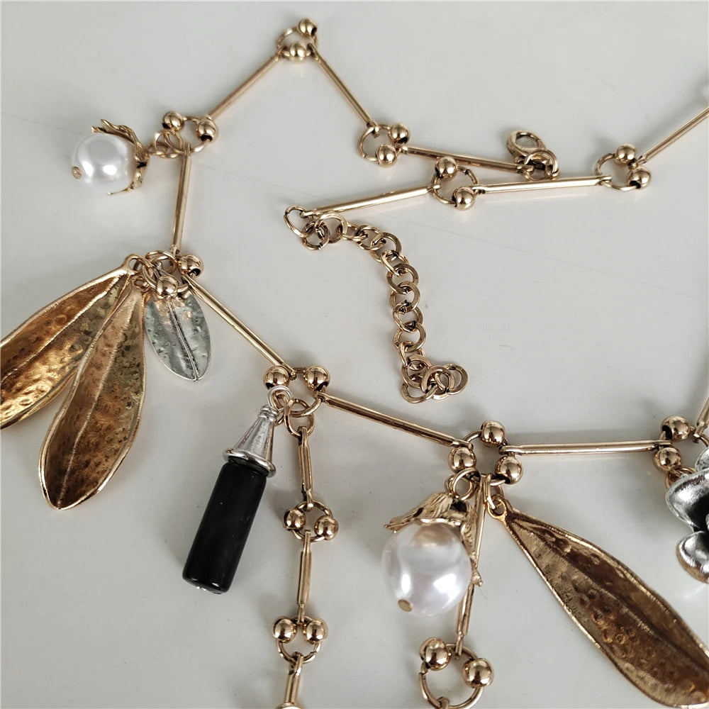 PPG PGG Perlenblatt Halskette Boho - Zinklegierung Gold