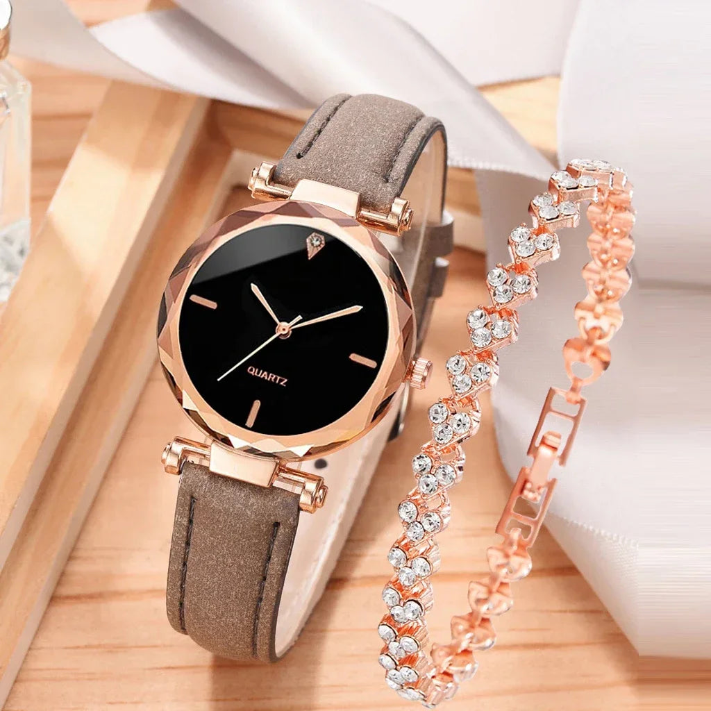Uhren-Armband-Set 2025: 2PCS Luxury-Rhinestone - Fashion Bracelet Collection