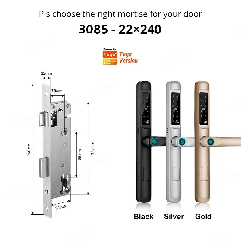 92/85mm impermeabil în aer liber cu amprentă digitală TUYA WIFI APP RFID card cod cheie inteligent electronic ușă încuietoare aluminiu/sticlă glisantă