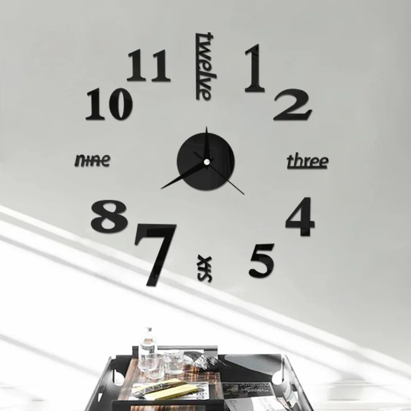 Combination 3D Spiegeluhr - Groß Selbstklebend Rahmenlos