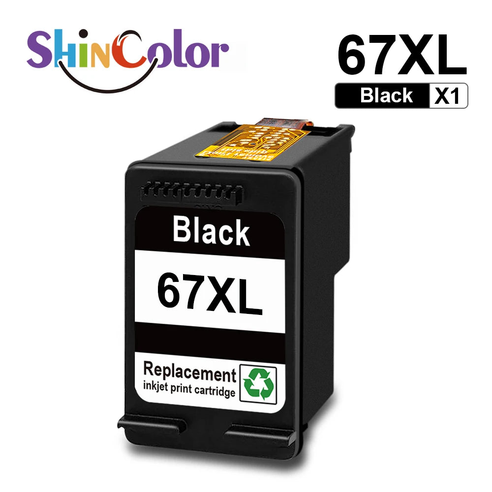 ShinColor 67XL 67 XL Premium Black Remanufactured Color InkJet Cartridge for HP67 For HP ENVY 6000 DeskJet 1255 2700 Printer