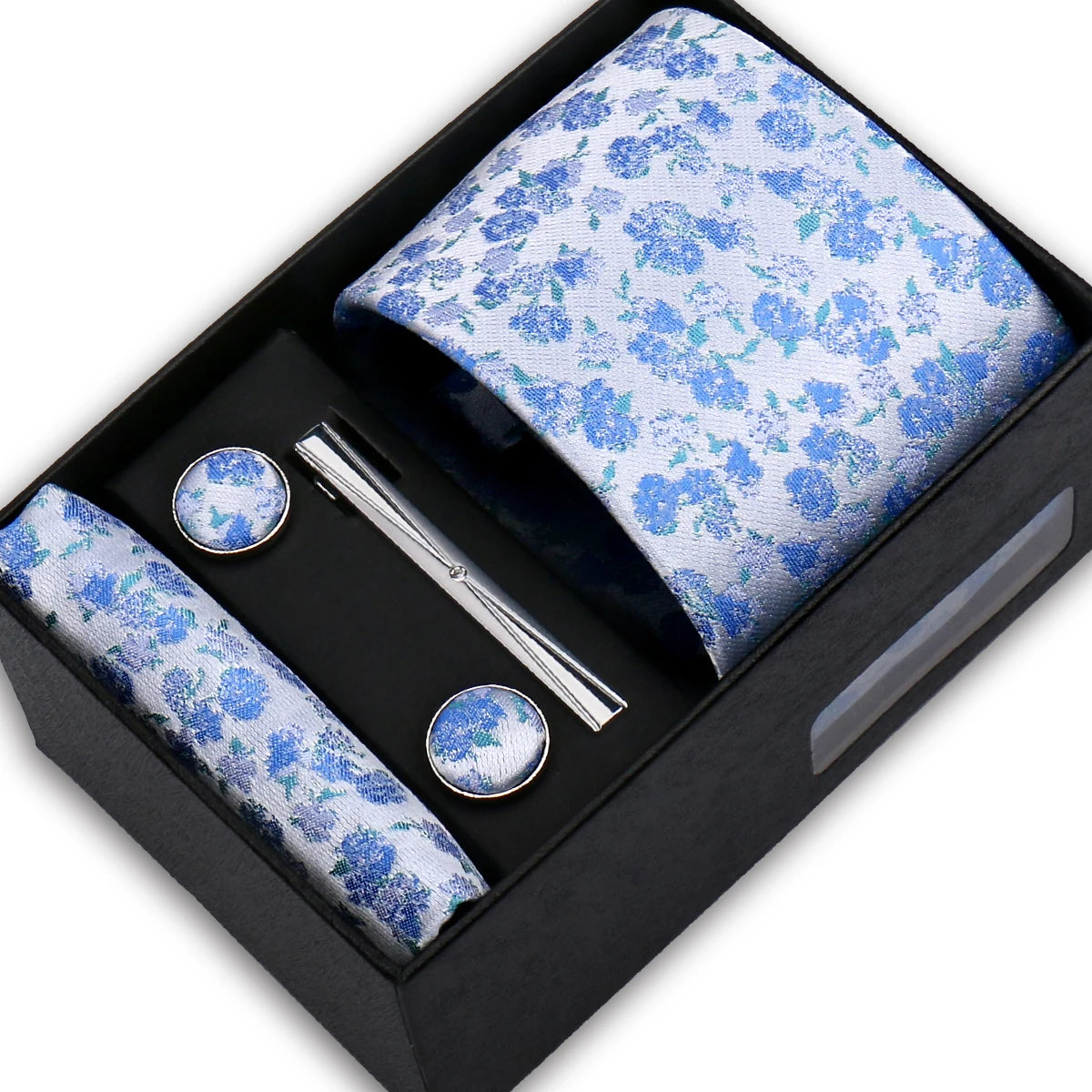 Elegant Men's Suit Necktie Gift Box Set Floral Tie Handchief Cufflinks Tie Clip 4-Piece Business Wedding Party Suit Accessories
