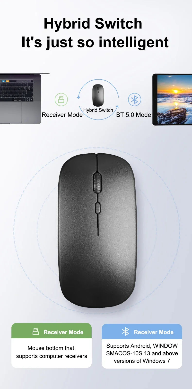 Wireless Maus Slim Bluetooth-kompatibel 2.4G Computer-Mäuse Portable Rechargeable/Battery Cordless Maus für iPad Laptop Desktop