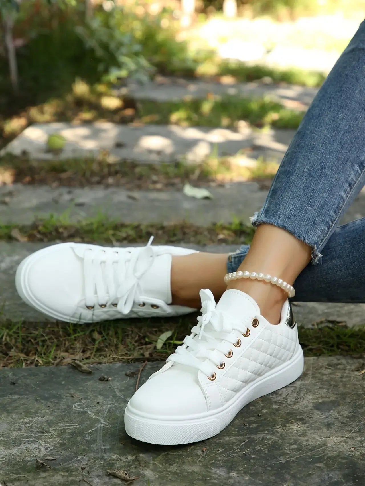 Zhejiang JD-H53 Komfort Sneakers - Weiß PU Flach 36-41