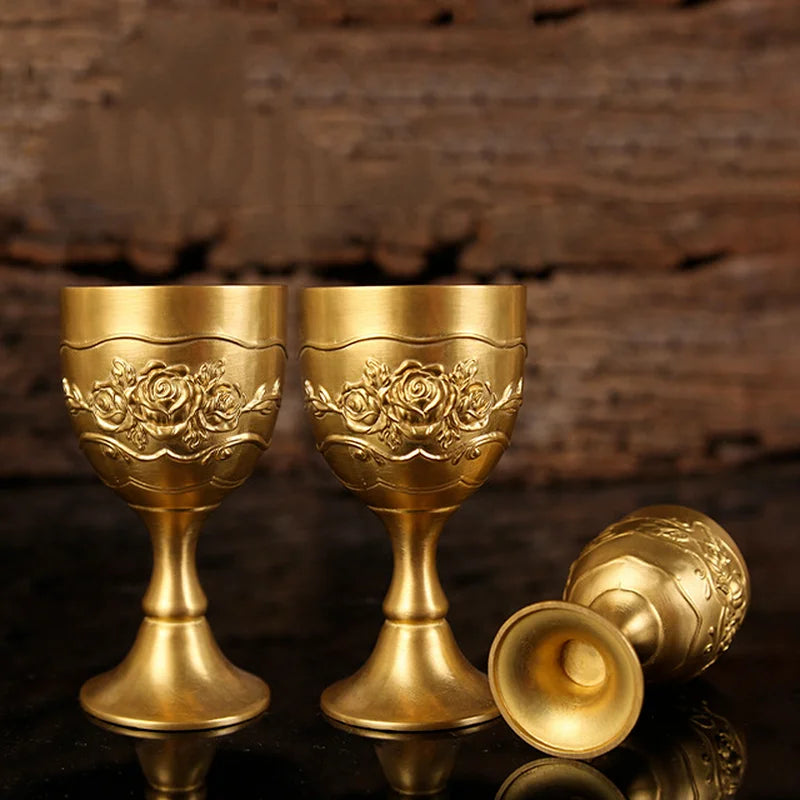 Carved Brass Wine Glass 6 Piece Set Golden Goblet Home Barware Liquor Glass Water Cup Metal Wine Cups Spirit Glass Crafts Gift