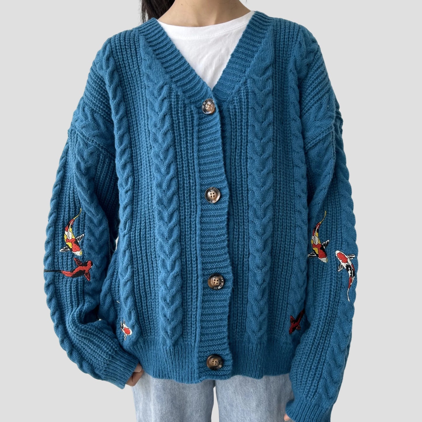 Koi Strickjacke Vintage Stickerei - Damen S-L, Türkis