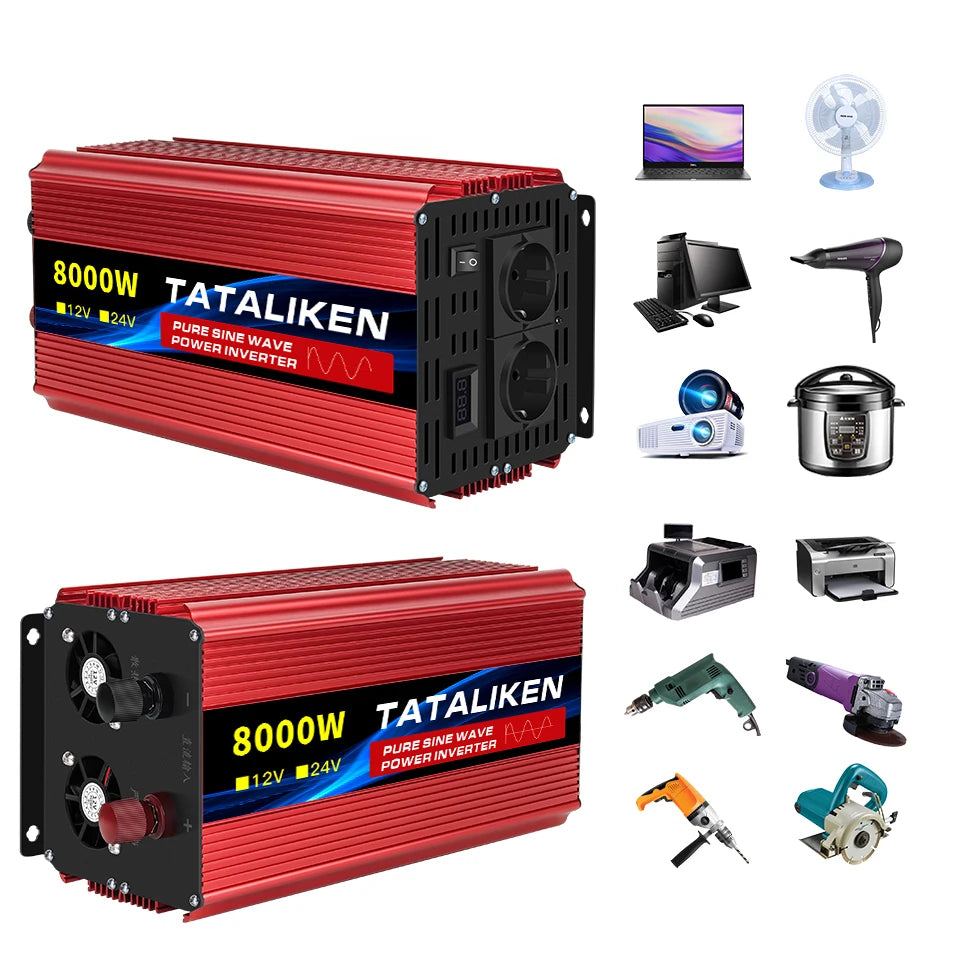 Inverter Pure Sine Wave Power Inverter 10000W DC 12V to AC 220V/230V Converter LED Display and EU Socket
