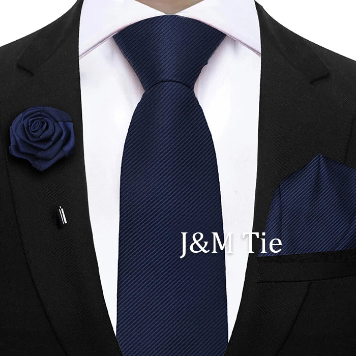 Simplicity Mens Ties Solid NeckTie Pocket Square Floral Brooch Set Men's Wedding Tie Suit Accessories Fit Group Holiday Party