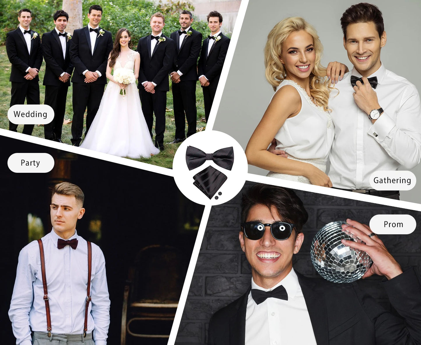 Papion Hi-Tie din mătase roz piersică, somon, pentru bărbați, set de butoni de buzunar, cu nod fluture, pentru nunți și afaceri