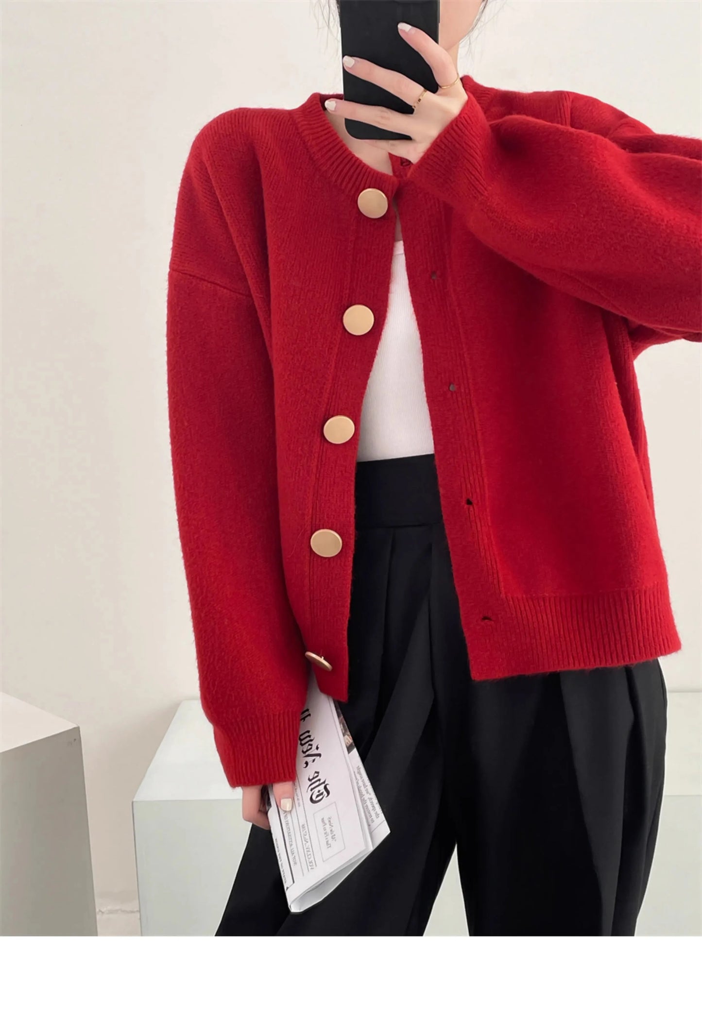 AOSSVIAO Strickjacke O-Ansatz - Größe L, Elastizität Hoch