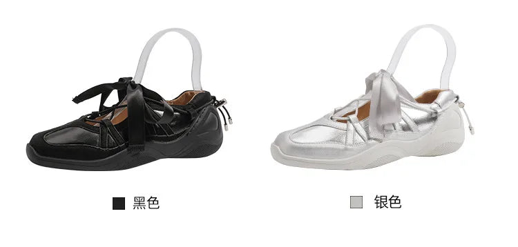 Ballet Flat Sneakers Women's Thick Bottom Bowknot Hollow Out Shoes Fashion Designer Mary Jane Ballet Comfort Shoes Female