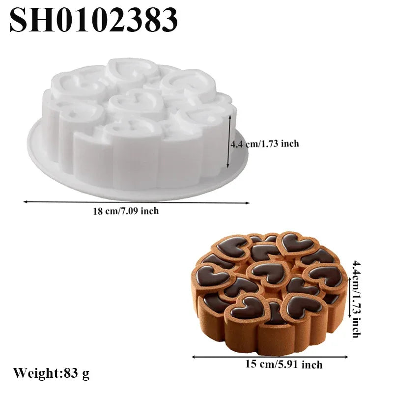 Romantic Heart or Rose Design Silicone Cake Molds Valentine's Day Mousse Cake Mold Kitchen Bakeware Dessert Decorating Tools - Golden Bridge Store