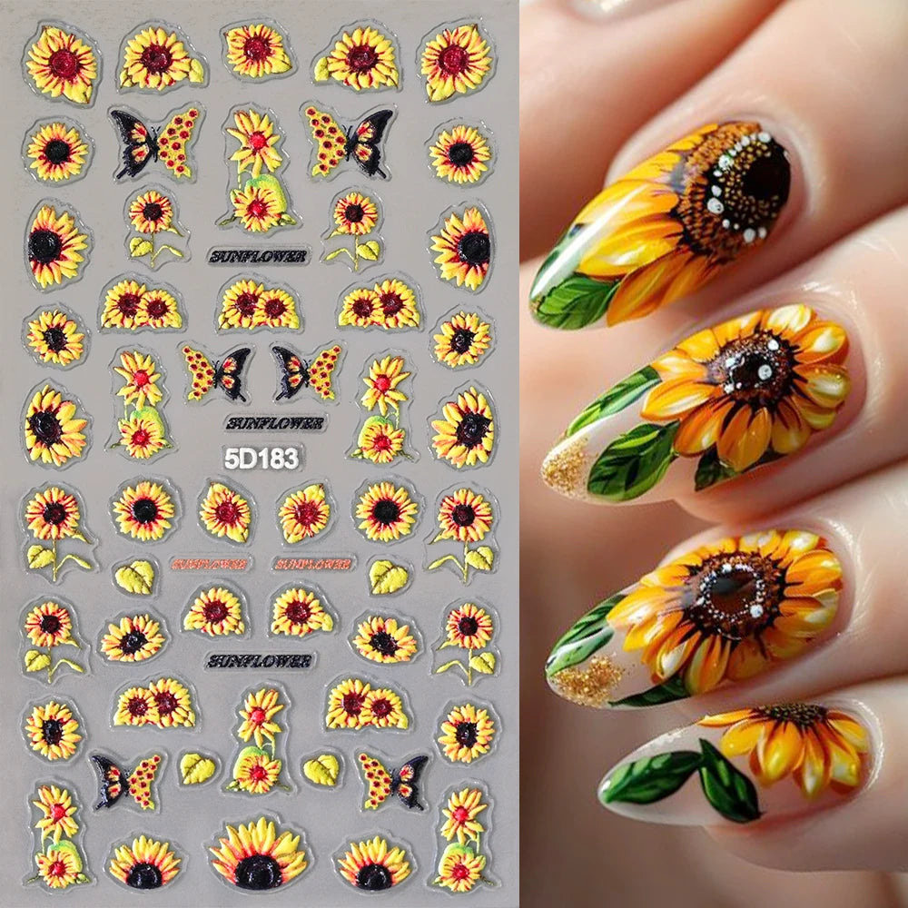 Autocolant autoadeziv Choice 5D Floarea-soarelui pentru unghii - 10x6cm