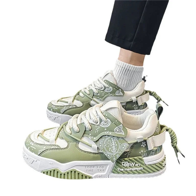 Mens Shoes 2025 Platform Sneakers New Trend Design Graffiti Skateboard Shoes Lace UP Soft Sole Non Slip Outdoor Sports Shoes