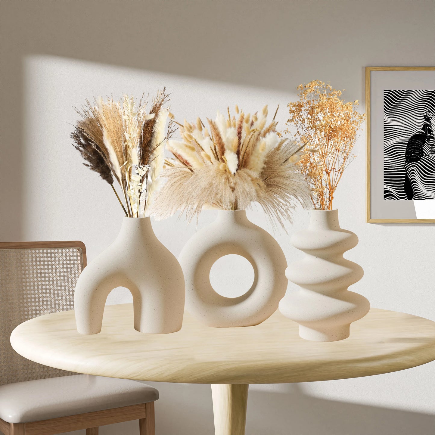 Choice Keramikvase 3er Set Geometrisch - 3 Stk Glasiert