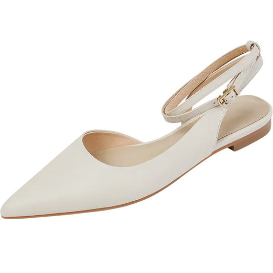 New 2025 Summer Trend Women Sandals Genuine Leather Slingbacks Closed Pointed Toe Apricot Beige Flat Shoes Ankle Strap Ladies