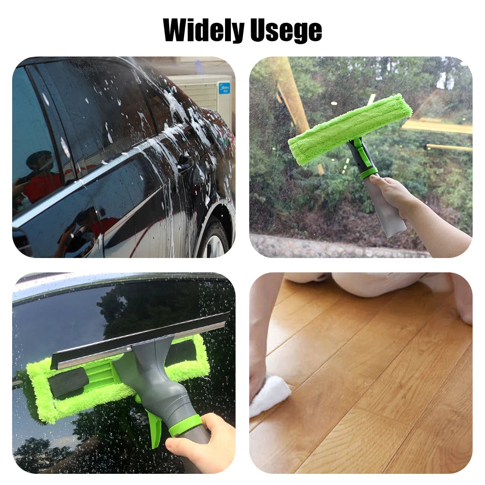 Spray Scraper Brush Water Spray Window Cleaner Glass Scraping Wiper Microfiber Cloth Pad Kit Household Cleaning Tool 3 in 1