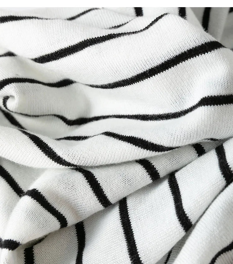 Women Knit T-Shirt 70% Mulberrry Silk 30% Cotton Round Neck Stripes Short Sleeve Sweater Pullover Top Shirt L XL XXL LY040