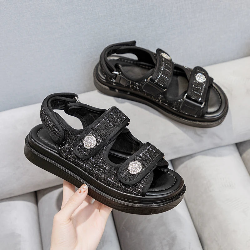 Luxury Woman Sandals Ladies Elegant Medium Heel Women's Shoes Flats Summer Platform Sandals Women 2025 New Designer Shoes Girls