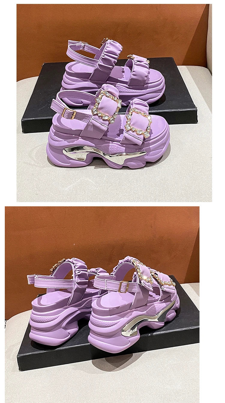 Women's Bling Strap Chunky Sandals Summer 2023 Thick Bottom Wedges Beach Slippers Woman Fashion Pink High Platform Sandals Mujer