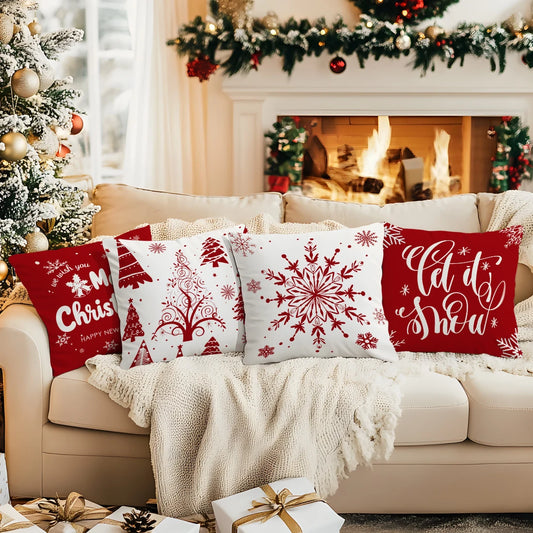 Red Christmas Decoration Pillowcase Printed Polyester 40/45/50cm Throw Pillowcover Decorative Sofa Cushion Pillowslip Home Decor
