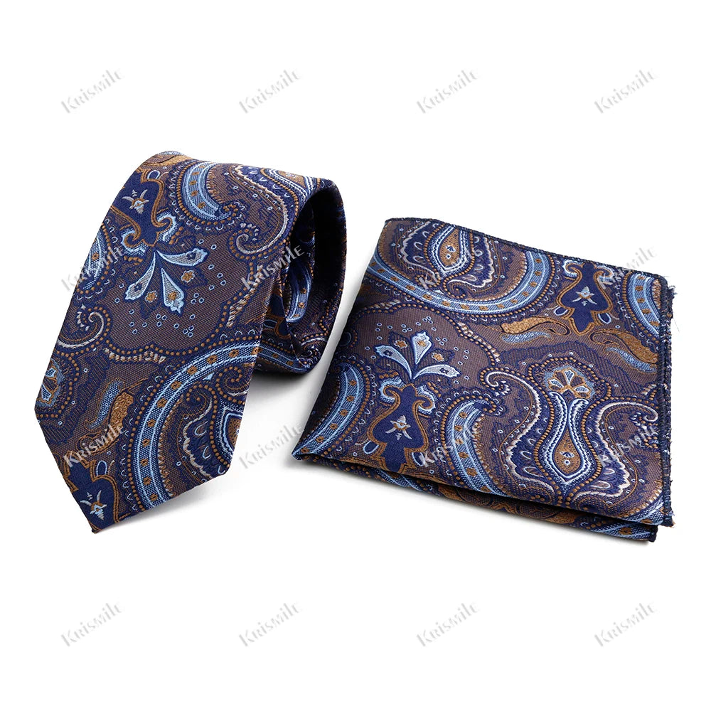 Novelty Paisley Tie Pocket Square Set For Men Skinny Slim 6cm Necktie Fit Business Wedding Party Stage Host Daily Wear Accessory