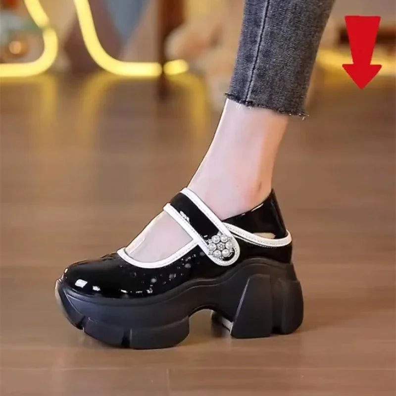 Women's Heels Shoes Summer Sneakers Platform Woman-shoes 2024 Thick Sole Roses Casual Leisure Round Toe Zip PU Retro Rubber