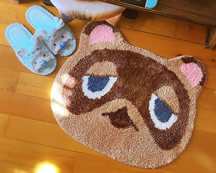 Kawaii Tufting Raccoon Dog Bathroom Mat Soft Cartoon Kids Game Pad Living Room Carpet Anti-slip Hallway Rug Home Nursery Decor
