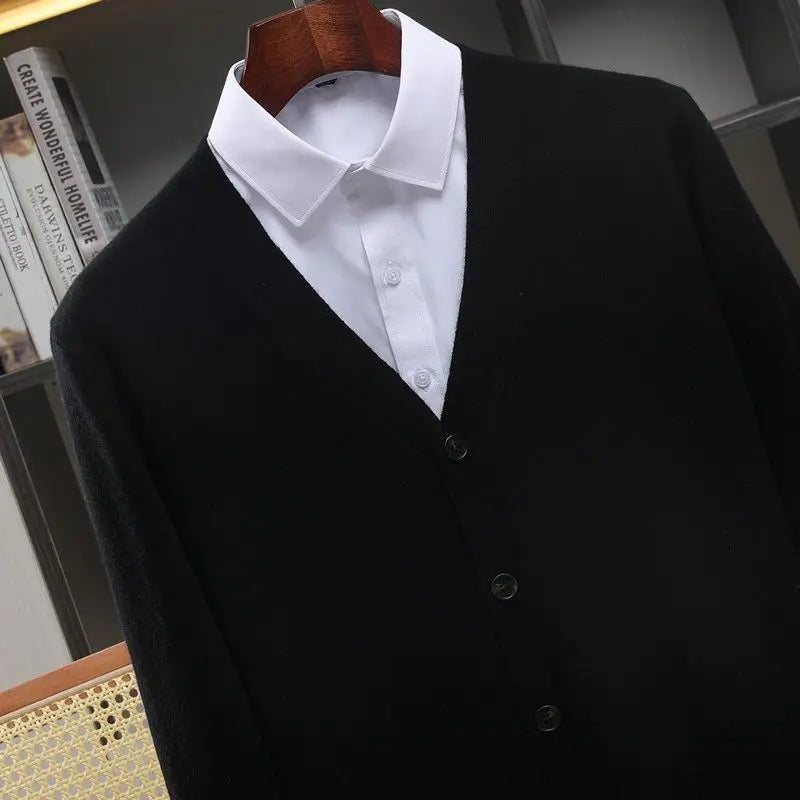 Closure V-Neck Strickjacke Herren - Polyester Langarm Unifarben Größen M L Klassisch Winter