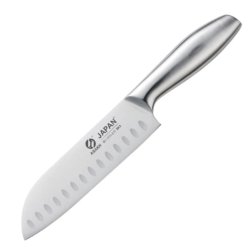 Chef Knife 7-piece Set Stainless Steel Hollow Handle Slice Meat Cleaver Chopping Knife Kitchen Scissors with Sharpening Rod