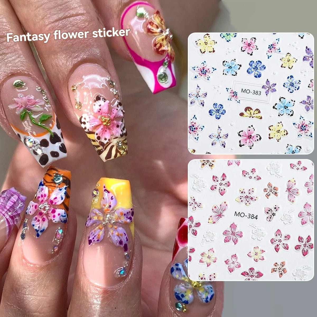 Embossed 5D Colorful Flowers Series Nail Stickers Flower For Design Nail Art Decal Manicure Tool 1pcs