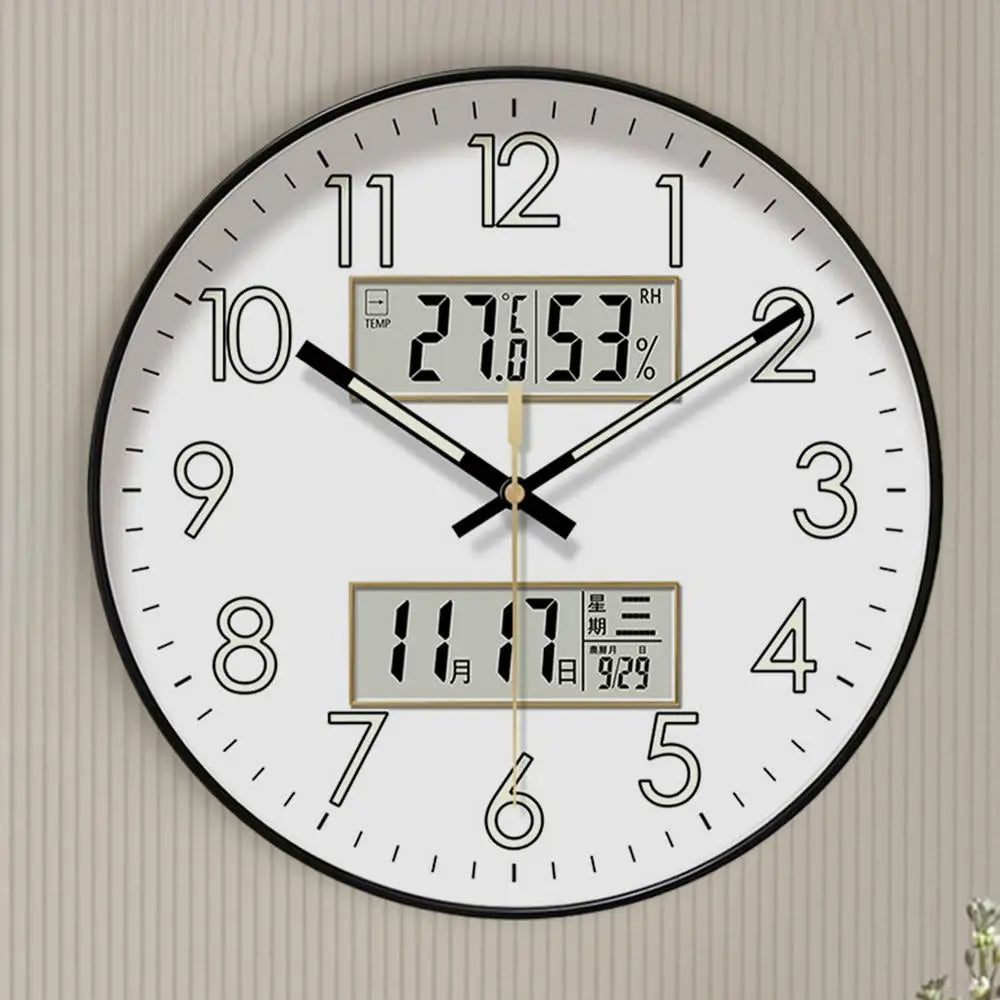 Modern Design Clock Silent Non Ticking Round Luminous Wall Clock with Calendar Large Digital Display Night Light Wall Clock