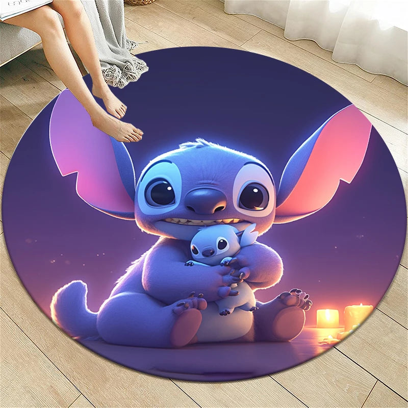 Star Stitch Cartoon HD Printed Round Carpet for Living Room Bedroom Rugs Camping Picnic Mats Flannel Anti-Slip Rug Yoga Mat Gift