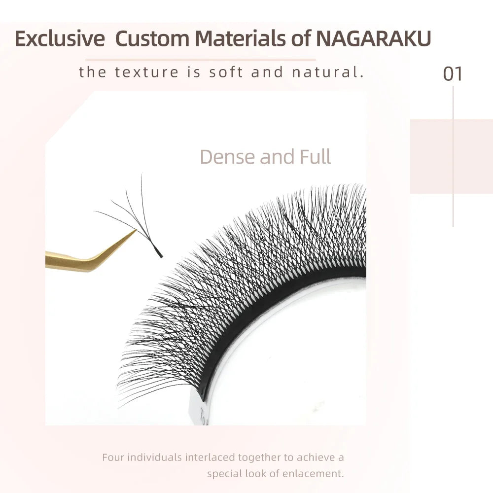 NAGARAKU 4D W Shape Hand Waved Premade Fans Eyelash Extensions Full Lashes Natural Soft Light Individual Matte Dense
