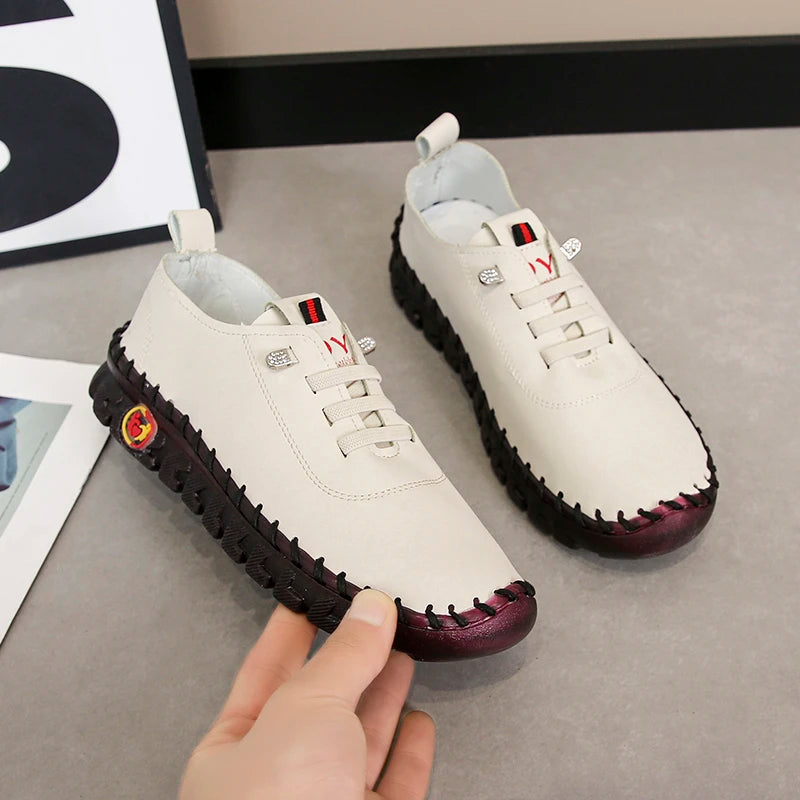 Sneakers Women Shoes Loafers Lace Up Leather Flat New Spring Ladies Casual Shoes Outdoor Travel and Walking Women Shoes