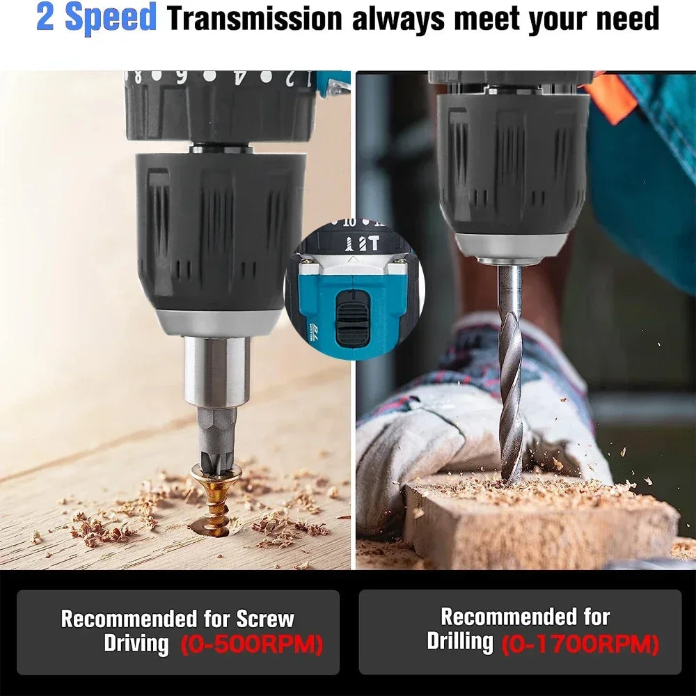 Schlagbohrmaschine 2025: 3 in 1 Brushless Cordless Electric Impact Drill Hammer - 10mm 20+2 Torque Electric Screwdriver Tools Makita 18V (No Battery) Collection