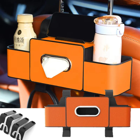 Organizator pentru bancheta din spate a mașinii 2025 - Geantă de depozitare interioară din piele multifuncțională - Suport pentru pahar de apă și șervețele suspendate pentru spătarul scaunului Accesorii auto