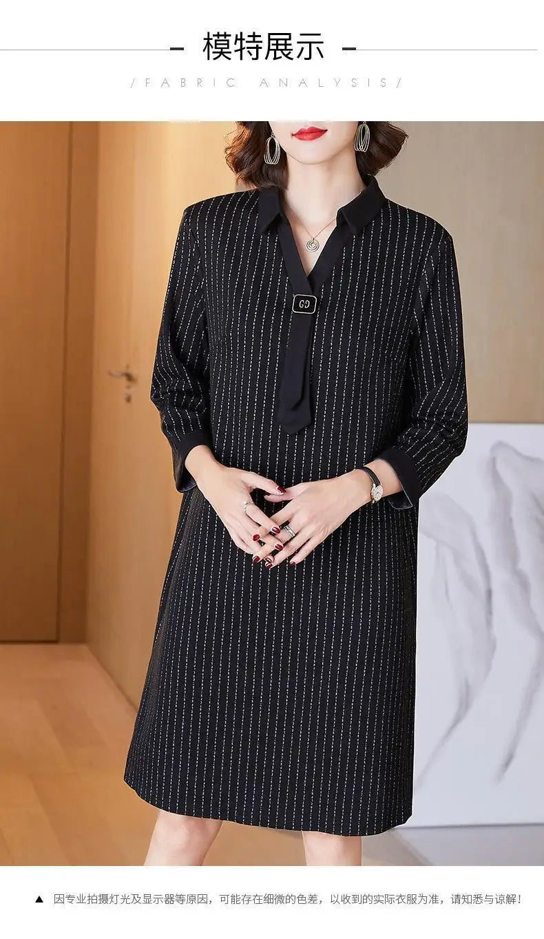 Your Wife's Plus Size Women's Dress for Spring and Autumn High-end Mothers Covering Flesh and Slimming Bottom Layer Shirt