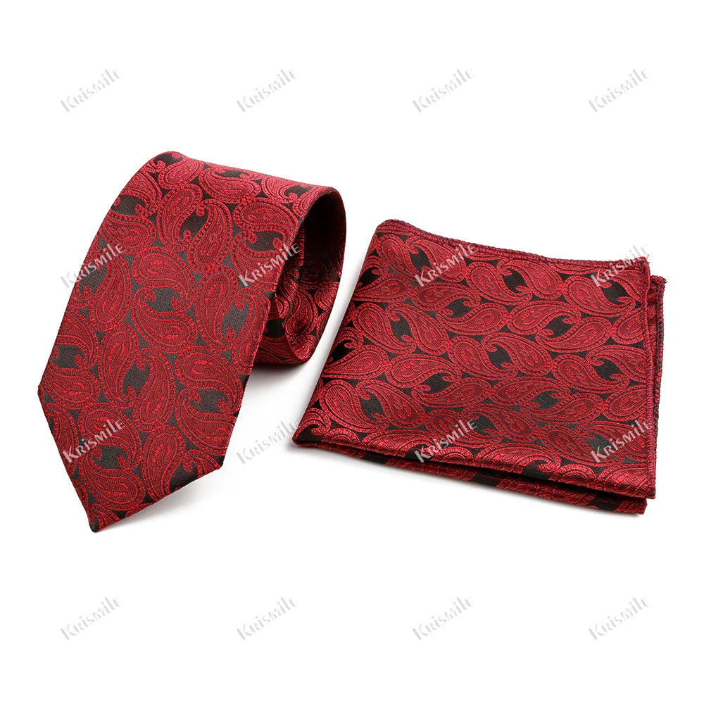 Novelty Paisley Tie Pocket Square Set For Men Skinny Slim 6cm Necktie Fit Business Wedding Party Stage Host Daily Wear Accessory