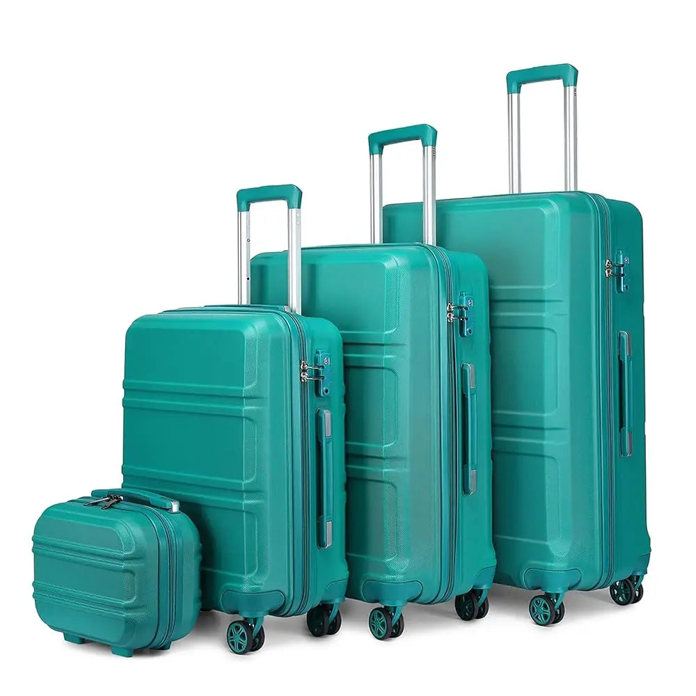 KONO 4-Pieces Hard Trunk Trunk Set Lightweight ABs Twin WHEELS Trolleys TSA Lock Suitcase Set S-M-L-XL